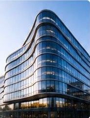 Curved glass building